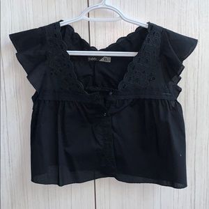 Talula black crop button up blouse size XS